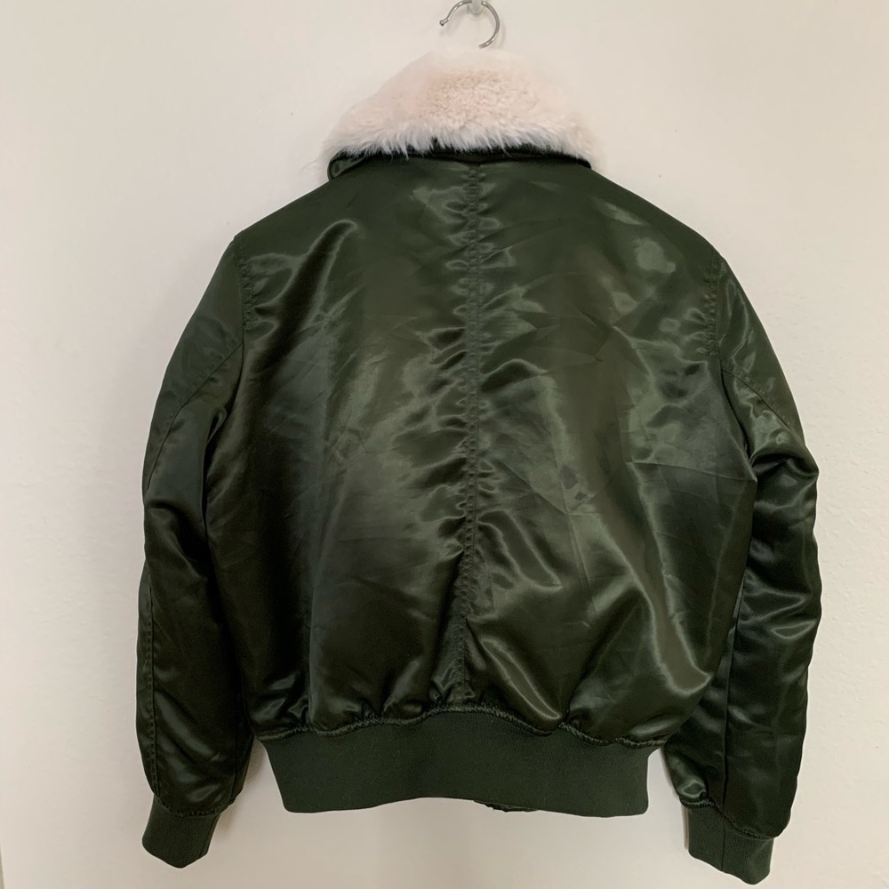 GAP Size SMALL Aviator Bomber Jacket Olive Green with faux fur - Picture 4 of 6